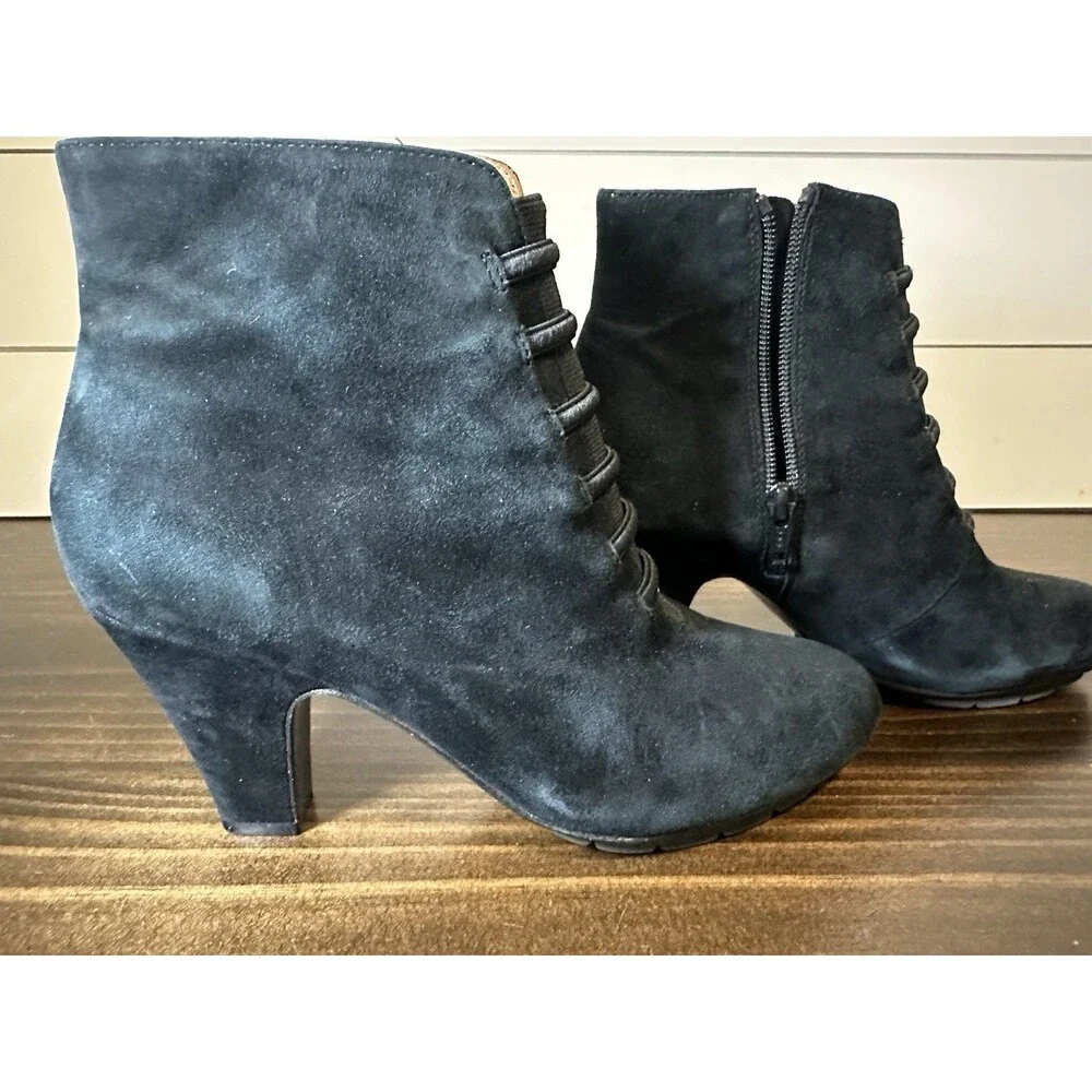 *RARE* L' Amour Des Pieds Faustine Black Leather Suede Ankle Booties Women's 7.5